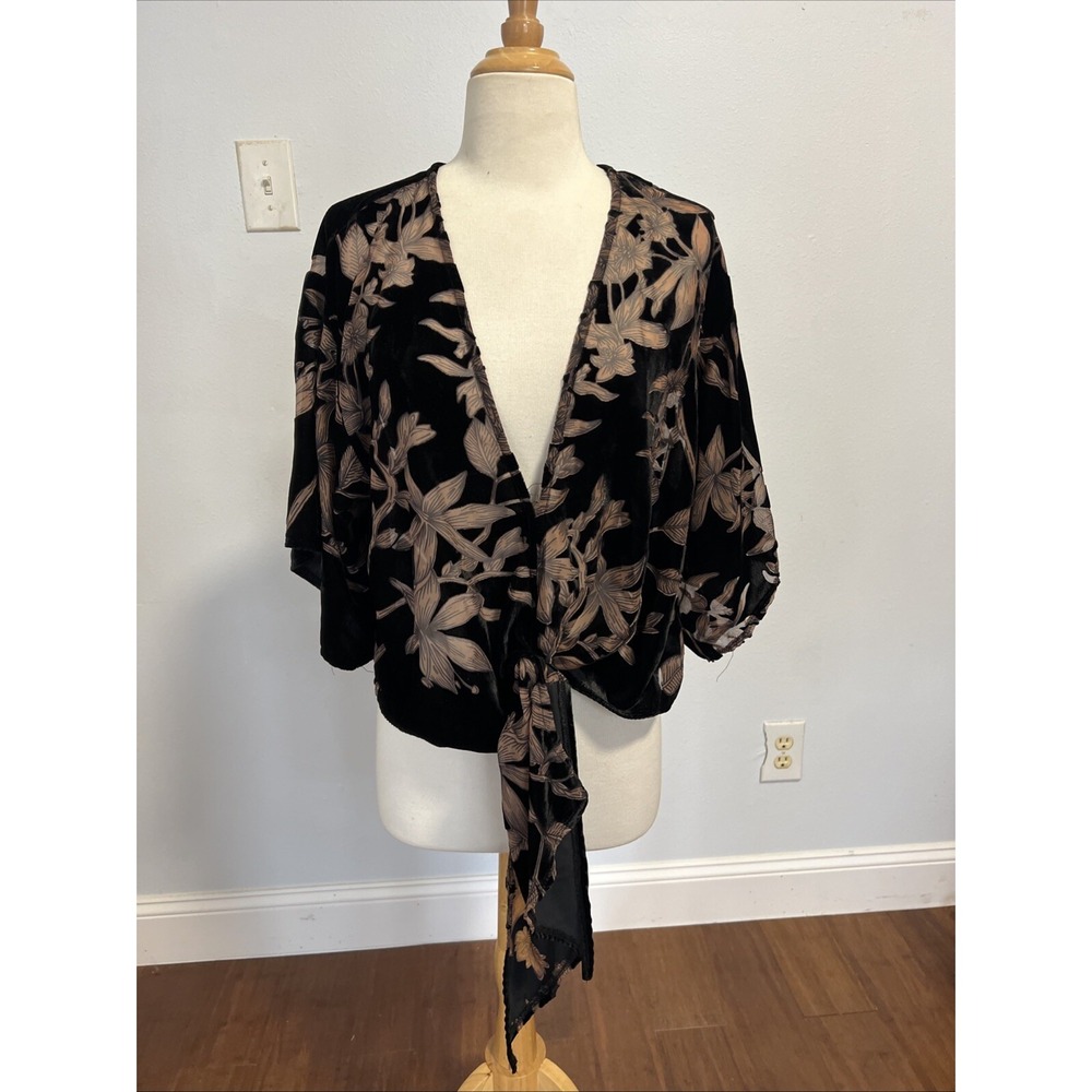 By Together Top Wpmens S Floral Velvet Burnout Flocked Goth Tie Blouse Y2K